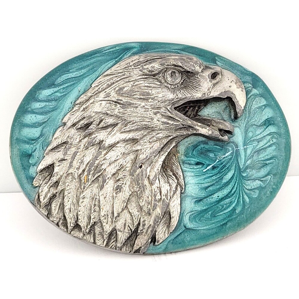 Vintage 1987 Siskiyou Turquoise Enamel Pewter 🦅Eagle Belt Buckle
